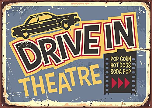 Metallblechschild „Drive“ im Theater-Vintage-Design. Open-Air-Kino-Retro mit flippiger Typografie und Autografik. Einzigartiges Bar-Wandschild, Dekor, Vintage-Küche