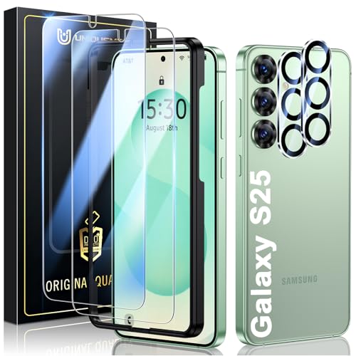 UniqueMe für Samsung Galaxy S25 für Panzerglas, 2 Stück Schutzglas und 2 Stück Kameraschutz, Bruchsichere Schutzfolie für Samsung S25, 9H-Härte Displayschutzfolie, HD-Klar
