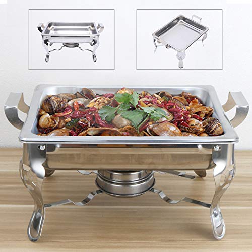 HaroldDol Edelstahl Chafing Dish Set, 6L Buffetwärmer Speisenwärmer, Wärmebehälter mit 2 Speisebehälter, Rahmen, Deckel und Alkoholofen, für Buffet, Catering, Bankette, Hochzeiten