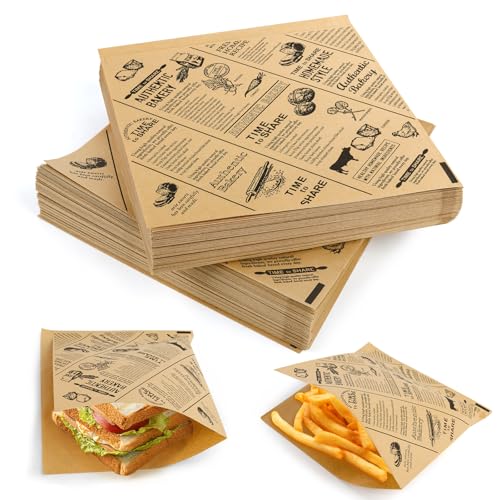 150 Stück Dickes Burger Papier, Deli Papierblätter, Sandwich Papier, Wasserdicht und Öl burger Tüten,Pommes papier für Korb, für Sandwich Burger Pommes Frites,15x15cm