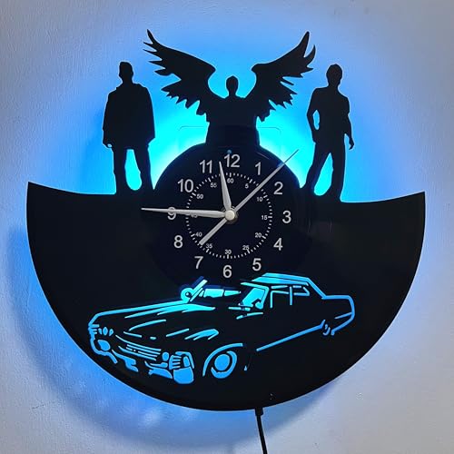 LED Vinyl Record Wanduhr - Supernatural 3D Design Upcycling Dekoration - Vintage Familienzimmer Kunst Geschenk - Durchmesser 30cm Noir
