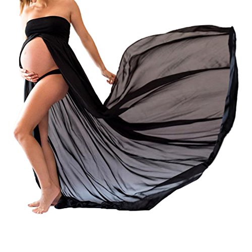 Schwangere Frauen Fotografie Stützen, Schwanger Kleid Maternity Gown Split Front Foto Shoot Kleid, Schwarz, L