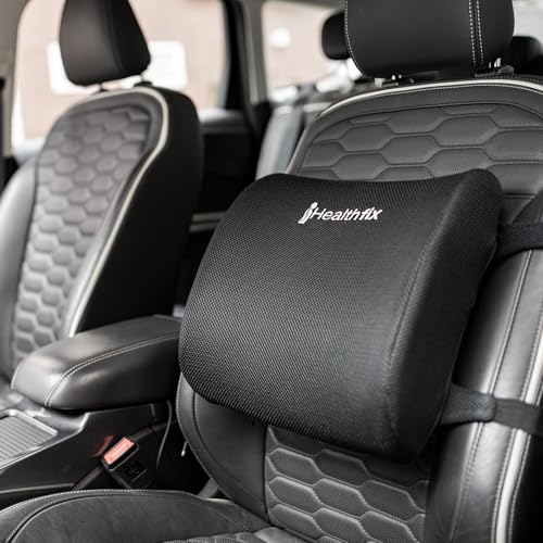 Healthfix® Auto Lendenkissen – Ergonomische Lordosenstütze mit Memory Foam für eine gesunde Sitzhaltung im Auto | Rückenkissen für Komfort auf Langen Fahrten
