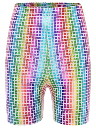 MSemis Glitzer Hose Damen Herren Pailletten Shorts Tanzshorts Glänzende Hotpants Festivals Outfits Clubwear Karneval Bunt M