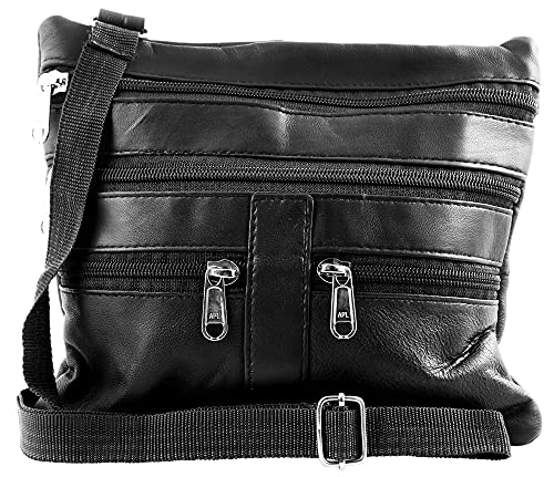 Steinmeister Unisex – Schultertasche Echt Leder Tasche 21x19x1 cm 3900009 (Schwarz)