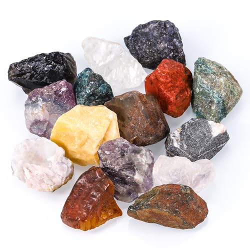 Huiguli 15Pcs Kristalle Heilsteine Set, 100% Natursteine Mineralsteine, Premium Heilsteine Edelsteine Set für Chakra Balancing Reiki Healing Good Luck Home Office Decor Felsen-Dekor Meditation