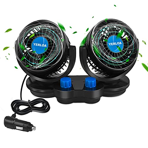 Yerloa Auto Ventilator 12V,Ventilator Auto Doppelschalter 360 °Grad-Drehung Einstellbar Ventilator,Doppelschalter Auto Kfz Lüfter mit Zigarettenanzünder für Wohnmobil Auto Van SUV RV 2025 Neueste
