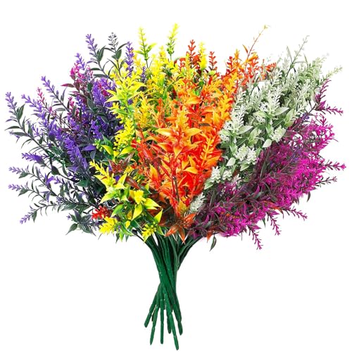 Eteamcan Künstliche Blumen Pflanzen wie Echt 10 Bündel Kunstblumen Balkon Lavendel Künstlich Kunststoff Blumen für Draußen Outdoor Deko