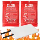 UOCAI 2 Stück Löschdecke Küche Feuerlöschdecke Brandschutzdecke DIN EN-1869:1997 Branddecke Glasfasertücher Feuerdecke für Fettbrände Wohnwagen Camping Grill Auto Schule Kamin Büro Schweißen