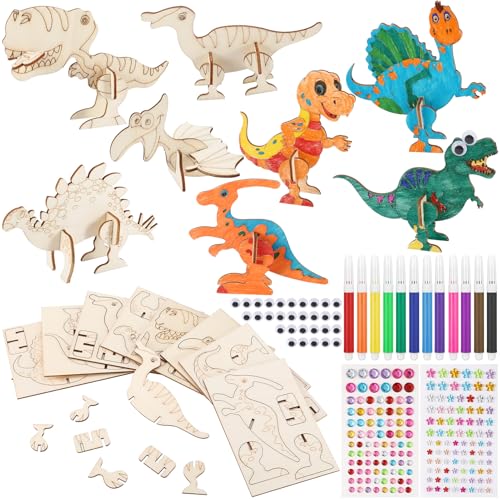 Dinosaurier Holz Bastelsets für Kinder,16 Stück Dino Bastelset Kinder ab 4 5 6 7 8 9 Jahre 3D Dinosaurier Basteln zum Bemalen Basteln Kindergeburtstag Bastelset Geschenk Junge 4 5 6 7 8 9 Jahre