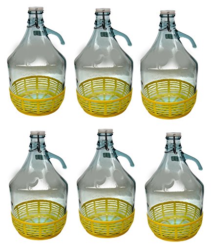 lilawelt24 6 STÜCK 5L Gärballon mit BÜGELVERSCHLUSS und Kunststoffkorb Flasche Glasballon Weinballon Bügelflasche Glasflasche