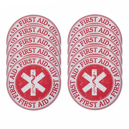 10 Stück 5'' x 5" Erste Hilfe Notfallmedizin Symbol Stempel Aufkleber Aufkleber Design, Blasenfreie selbstklebende Aufkleber, wasserdichte Notfallbehandlung Etiketten