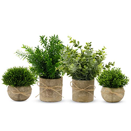 YVONNEYI 4 Stück Künstliche Pflanzen für Deko Wohnzimmer, Kunstpflanze Klein Eukalyptus, Fake Plant für Schlafzimmer Badezimmer Küchen Büro Zimmer Zuhause Innen Deko (005, 4 Stück)
