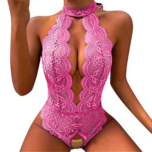 Valentinstag Dessous Damen Große Größe Sling Spitzenbordüre Tiefer V-Ausschnitt Reizwäsche Sexy Damen Aushöhlen Durchsichtige Unterwäsche Babydoll One Piece Lingerie Negligee