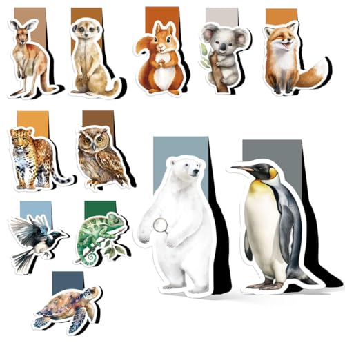 BETESSIN Magnetische Lesezeichen Kinder - 12x Tiere Lesezeichen Kinder Einschulung Geschenk - Schultüte Füllung - Kleine Geschenke für Schüler und Buchliebhaber - Mitgebsel Kindergeburtstag