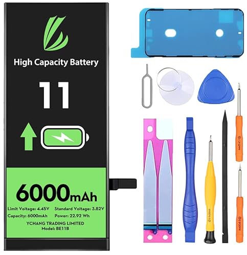 LL TRADER Akku für iPhone 11, 6000 mAh, Lithium-Ionen-Akku, hohe Kapazität, mit Reparaturwerkzeug