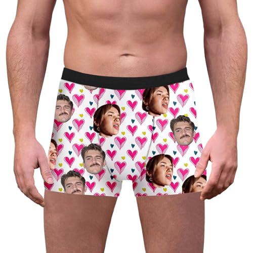 Eauptffy Personalisierte Herren-Boxershorts mit Gesichtern, Personalisierte lustige Unterhose Boxershorts, Mann Frau Gesicht Unterwäsche Valentinstag Geburtstagsgeschenk