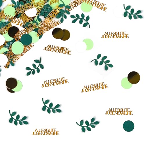 Jugendweihe Deko, 200 Stück Jugendweihe Konfetti mit Blätter und Punkte Motiven, deko jugendweihe junge, Tischdeko Jugendweihe Grün Gold, Tischdeko Jugendweihe für Junge & Mädchen