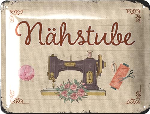 LANOLU Retro Blechschild Nähen Deko Geschenk für Näherin - NÄHSTUBE Schild - Farmhouse Deko für Nähzimmer - Geschenke für Nähbegeisterte - vintage Metallschild 15x20cm