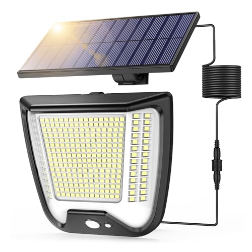 Solarlampen für Außen mit Bewegungsmelder LED Solarleuchte: 288 LED Solar Strahler Aussenleuchte 3 Modi Aussen Lampe Outdoor IP65 Wasserdichte Licht 270° Solarlampe Garten Wandleuchte Mit 5m Kabel