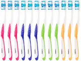 newgen medicals Reisezahnbürste: 12er-Pack Marken-Zahnbürsten mit Zungenreiniger, MEDIUM, 4 Farben (Zahnbürsten Hand, Marken-Handzahnbürsten, Kratzer Entferner)