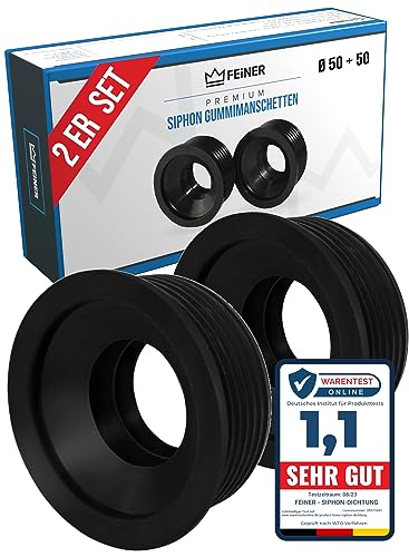 FEINER® [ 2er SET ] Siphon - Gummimanschette 50 32 außen Ø 50mm x innen Ø 28-32mm Gummimanschetten - Siphon Dichtung Waschbecken-Ablauf, Anschluss an DN 50 HT Ablauf Rohre und Siphonbogen