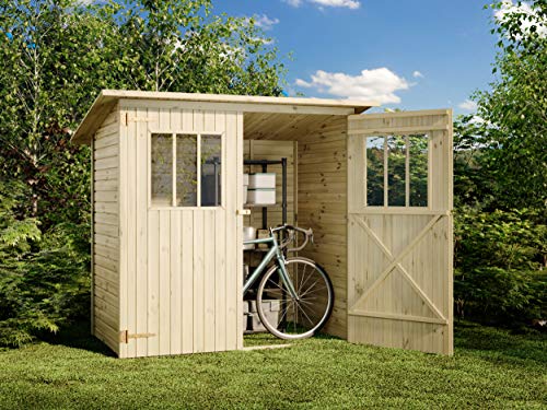 Alpholz Gerätehaus Zimowit aus Massiv-Holz, Gerätehaus mit 14 mm Wandstärke, Garten Holzhaus inklusive Montagematerial, Geräteschuppen 194 x 118 cm, Pultdach