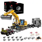 KYLON Technik LKW mit Anhänger, Technik Bagger, 6300 Teile Technik Truck mit Anhanger, Technik Raupen-Bagger Technik LKW mit Tieflader Set Kompatibel mit Technik LKW, Technik Bagger