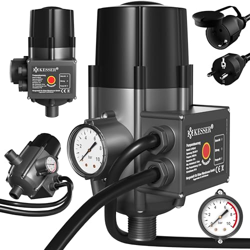 KESSER® Pumpensteuerung mit Baranzeige | mit Kabel | 10 bar Druckwächter Elektronische Pumpensteuerung | Druckschalter | überwacht den Wasserdruck - automatisches Ein- und Ausschalten Garten & Haus