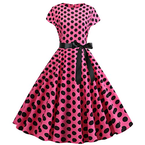 Generisch 2025 - Frauen Vintage-50er Jahre Retro Kurzarm-Dot Druck Abend Party Abschlussball Swingkleid uzierte Kleider (L)