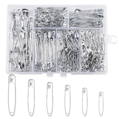 Kiperline 300 Stück Sicherheitsnadeln, 6 Größen 18mm - 53mm Rostbeständig Safety pins, Haltbar Safety pins für Kleidung Kunsthandwerk Nähen