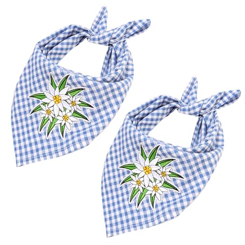 MONCAP 2 Stück Oktoberfest Trachtentuch Bierfest Halstuch Blau Weiß Bayerische Trachtentuch Damen Oktoberfest Accessoires Karierte Oktoberfest Deko für Bierfest Party Outfit Kopftuch Armtuch