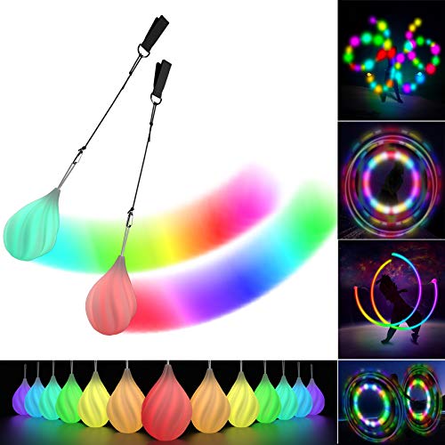 POITOI LED Poi Bälle Set für Kinder & Erwachsene - Leuchtendes Premium-Spielzeug für Anfänger & Profis | LED Pois Kinder Jonglage | Jonglierset & Lightpainting Zubehör | Feuer Poi Kugeln & Leuchtbälle