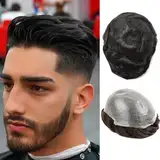 Herren Toupet Haar System für Männer 0,02-0,03mm Ultra-Dünne Haut 100% echtes Echthaar Toupet für Männer Licht mittlere Dichte Haarteil Basisgröße 8x10 Zoll （1B#）