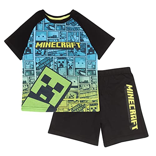 Popgear Minecraft Creeper Comic Kurzer Pyjama, Kinder, 116-176, Mehrfarbig, Offizielle Handelsware