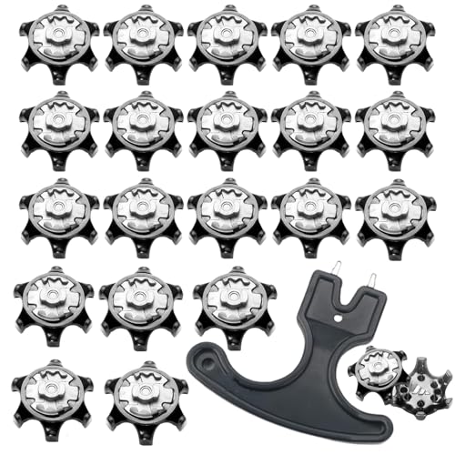 20 Stück Ersatz Golf Schuh Spikes, Universal Anti-Rutsch Tragbare Golf Spikes Stollen im Freien mit 1 Handheld Golfschuh Spike-Schlüssel, Ersatz für Golfschuhspikes