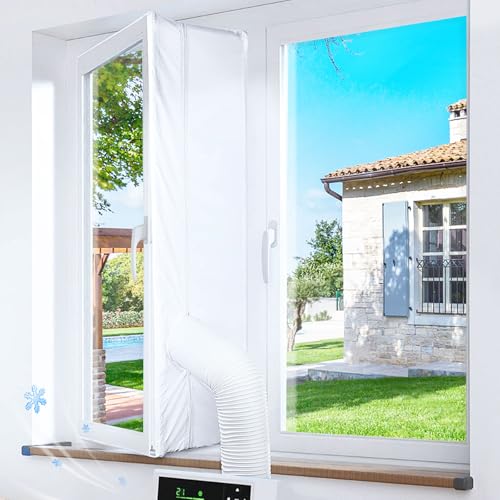 Klimaanlage Fensterabdichtung, Fensterabdichtung für Mobile Klimageräte, Wäschetrockner, Ablufttrockne,400CM(157") Hot Air Stop für Fenster,Double Zip für Dachfenster, Flügelfenster