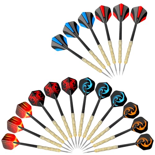 Williyatt Dartpfeile mit Metallspitze, 18 Stück Profi Steeldarts Steeldart Pfeile,14 Gramm Steeldarts Profi,Motive Dart Flight,Multi Purpose Dart Tool, für Anfänger Und Hobbyisten