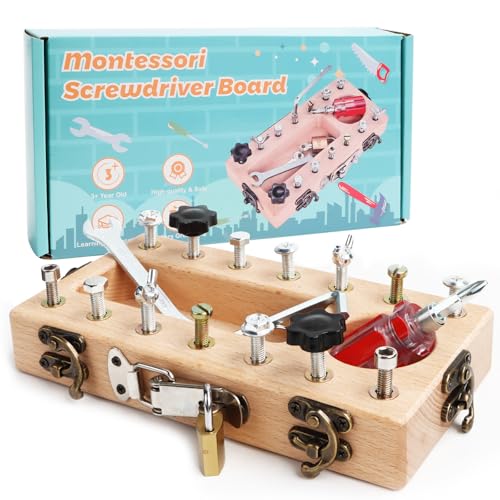 Montessori Schraubendreher Board Set, Montessori Spielzeug für 3 4 5 Jahre alt, Kinder Holz Spielzeug, Holz Schraubbrett, Motorikspielzeug, Geschenk für Mädchen Jungen
