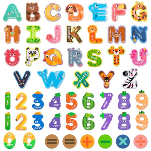 Xialvyu 52 Magnetische Großbuchstaben und Zahlen, kühlschrankmagnete Kinder, Enthält 26 Bunte Buchstaben, 20 Zahlen und 6 Symbole, Geeignet für Kleinkinder im Alter von 3 4 5 Jahren