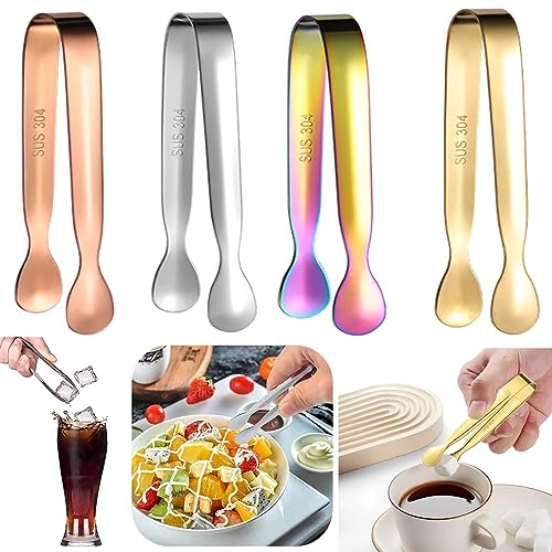 Eiszange,4 Stück Edelstahl Multicolor Zuckerzange,Eiswürfelzange Salatzange Gebäckzange,Süßigkeiten Candy Bar Clip,Servierzange Küchenzange für Familienrestaurant Bar Hotelzubehör
