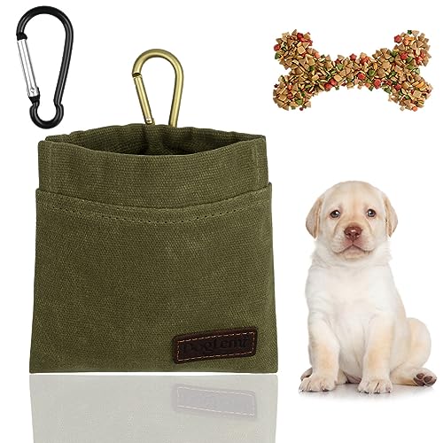 vsshe Leckerlitasche für Hunde, Freihändige Hundeleckerlitasche mit Automatischem Verschluss Futterbeutel Hundetraining Leckerlibeutel Klein Magnet Gassitasche für Katzenfutter Hundefutter Dunkelgrün
