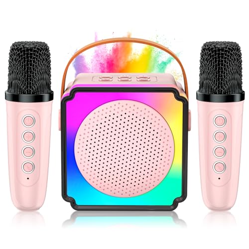 Anykuu Karaoke Maschine Kinder mit 2 Mikrofonen Mini Karaoke Maschine Kinder mit 5 Stimmeneffekten & LED-Lichtern Tragbare Karaoke Box für Kinder Geschenke für Mädchen & Jungen 3-12 Jahre