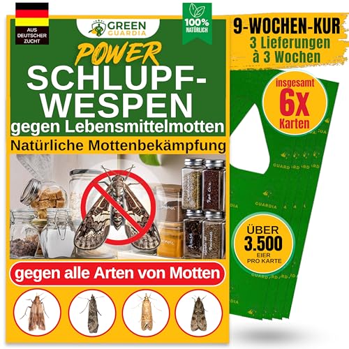 GREEN GUARDIA Schlupfwespen gegen Lebensmittelmotten - 2 Karten à 3 Lieferungen - Effektiv & unweltfreundlich Lebensmittel Motten bekämpfen - Alternative zur Mottenfalle, Mottenspray, Pheromonfalle