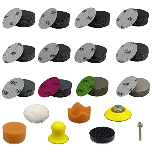 AutKerige 186-teiliges Schleifpapier-Set 50mm Klett, Nass- und Trockenschleifpads, Körnung (80-5000) - Schleifblätter für Exzenterschleifer zur Autolackpolitur, Metall- und Holzmöbelbearbeitung