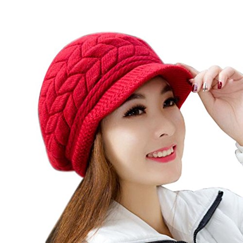 FGUUTYM Tennis Schirmmütze Herren Mützen Frauen Hut gestrickte Wintermützen Skullies Kaninchenmütze Pelzmode WR Baseballmützen Geschenke Vintage Frau (Watermelon Red, One Size)