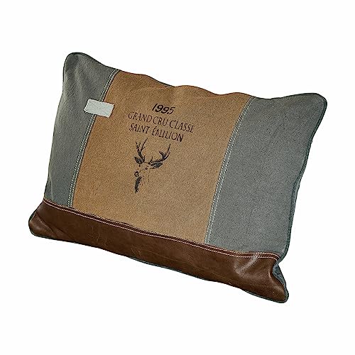 Loberon Kissen Chiron, feine Handarbeit, Hirschprint, rustikaler Charme, Zierkissen, Wohn-Accessoire, Wohntextilien, Baumwoll-Canvas, Büffelleder, braun