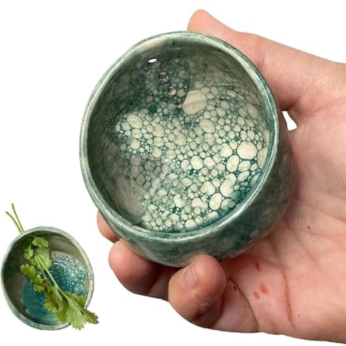 Pottery Herb Stripper, Kräuterabstreifer Schale aus Porzellan, Hugimpel Töpferwaren Kräuterabstreifer Tassen, Blatt Kräuter Stripper 4 Löcher, Küchen Werkzeuge zum Entfernen von Blättern (Grün)