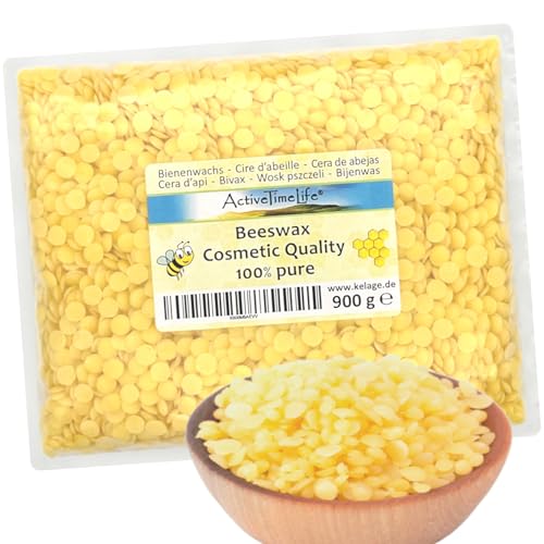 ActiveTimeLife® Bienenwachs Pastillen Bio gelb | Premium | 900 g ideal für Kosmetik Kerzen Cremes Salben Seifen Wachstücher - Nachfüllpack