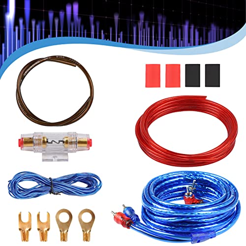 Verstärker Kabelsatz, Anschluss-Set Auto Verstärker Kabel Set, Subwoofer Kabel Set Endstufe Kabel, Car Audio Wire, 800W (10-Gauge Leitung, 4,5 Meter)